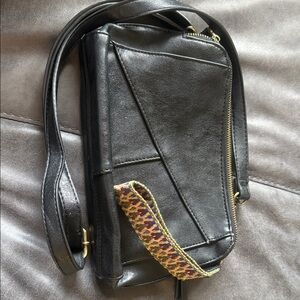 Joy Susan Black Wristlet with Patterned Strap